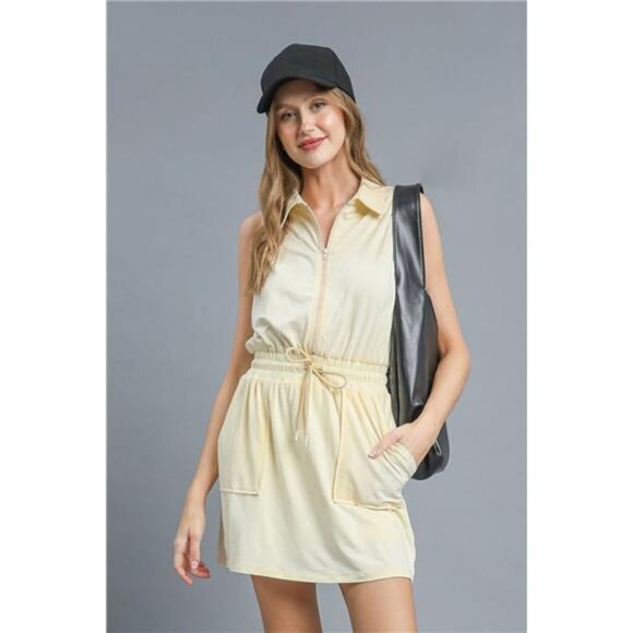 NWT Umgee Zip Front Drawstring Waist Sleeveless Dress - Picture 1 of 3